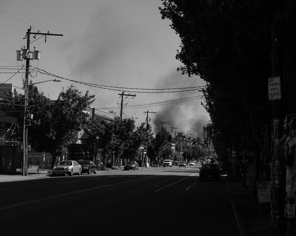 Smoke from fires at the King County youth jail site. Seattle, 25 July 2020